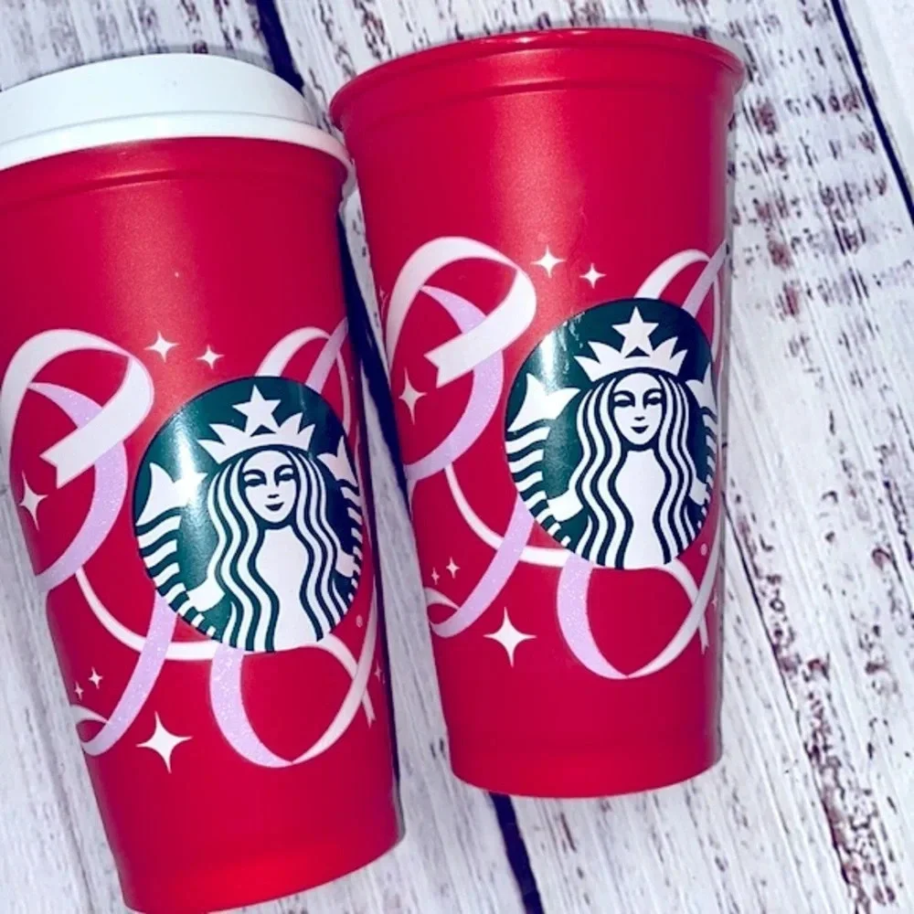 Starbucks 16 ounce reusable red Christmas tumblrs